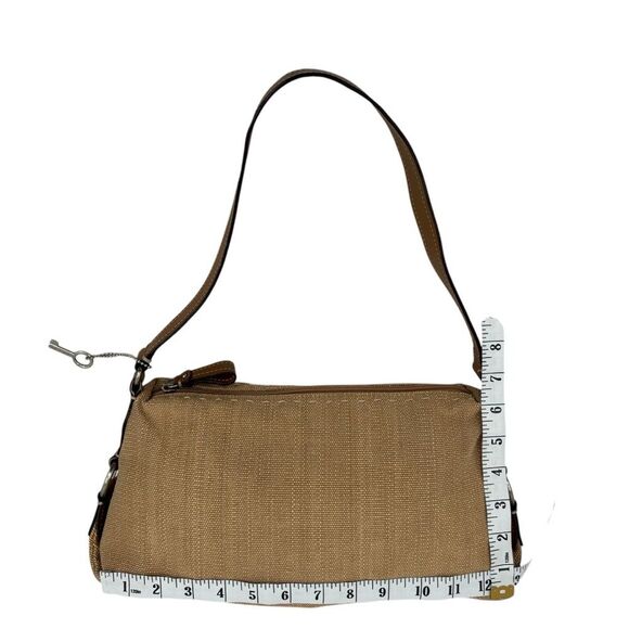 Fossil Carolina Tan Canvas Brown Trim Shoulder Bag - Picture 8 of 10